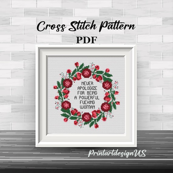 Feminist Quote Cross Stitch Pattern: Powerful Woman Embroidery (PDF Pattern)