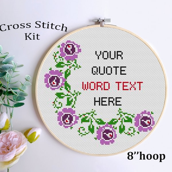 Kit de punto de cruz con cita personalizada: Manualidad floral para principiantes