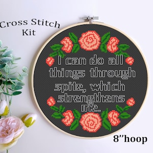 I Can Do All Things Through Spite Which Strengthens Me. Funny Cross Stitch Pattern. Snarky Subversive Sarcastic Embroidery.