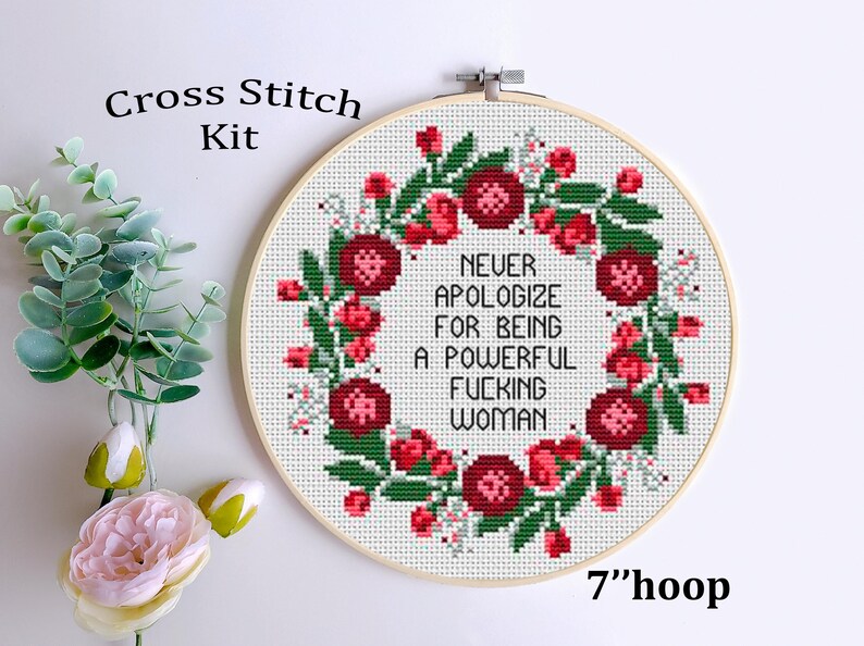 Feminist Quote Cross Stitch Pattern: Powerful Woman Embroidery (PDF Pattern) image 2