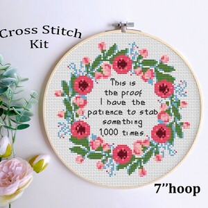 Funny Cross Stitch Kit: Patience to Stab, Beginner DIY (7" Hoop) image 6