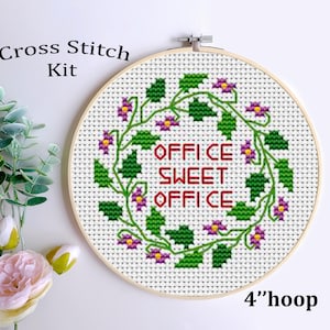 Office Sweet Office Cross Stitch Kit: Floral Wreath, 4&quot; Hoop
