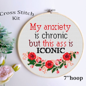 Funny Cross Stitch Kit: "My Anxiety Is Chronic" DIY Beginner Craft