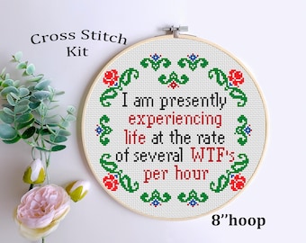Funny Sarcastic Cross Stitch Kit: "WTF's per hour" Beginner Project