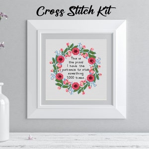 Funny Cross Stitch Kit: Patience to Stab, Beginner DIY (7" Hoop) image 5