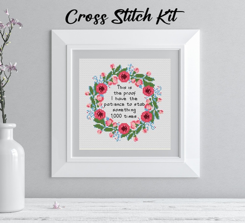 Funny Cross Stitch Kit: Patience to Stab, Beginner DIY (7" Hoop) image 5
