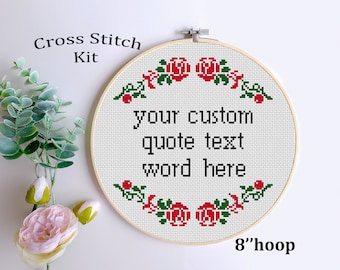 Custom Text Phrase Quote Cross Stitch Kit, Personalized Embroidery Pattern, Customized Word Floral Design (PDF Pattern)