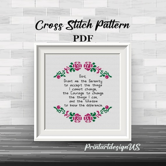 Serenity Prayer Cross Stitch Pattern: Beginner Christian Embroidery (PDF Pattern)