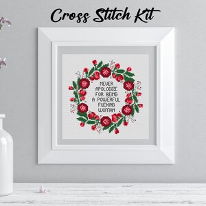 Feminist Quote Cross Stitch Pattern: Powerful Woman Embroidery (PDF Pattern) image 3