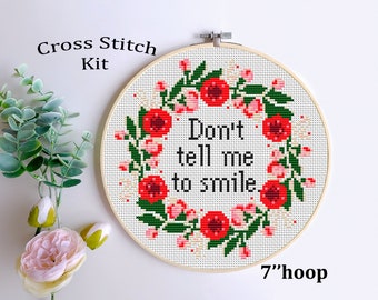 Feminist Cross Stitch Starter Kit: Don't Tell Me To Smile, Beginner DIY