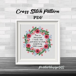 Funny Cross Stitch Kit: Patience to Stab, Beginner DIY (7" Hoop) image 4