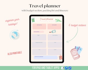 Travel Planner, Itinerary Planner, Digital Planner, Holidays Planner, Vacation Planner, Printable Travel Planner