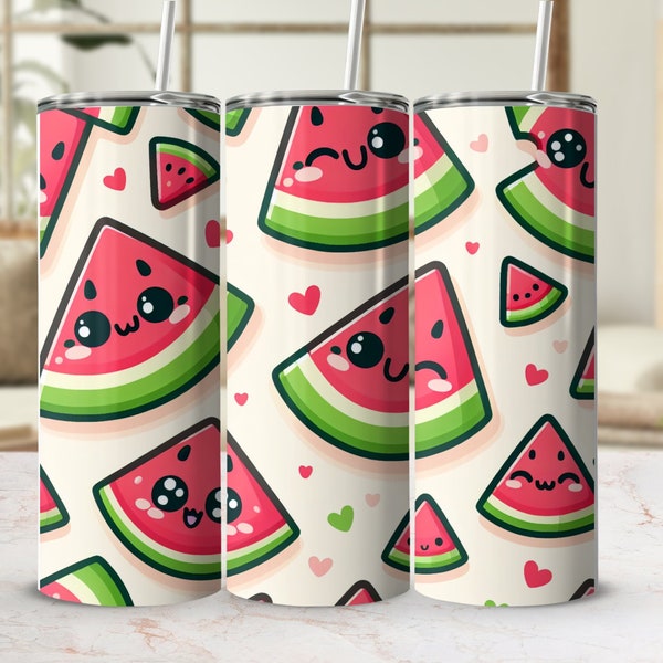 Cute Kawaii Watermelon Slices 20oz Tumbler Wrap, Digital Download, Tapered Design, 9.2x8.3 Non-Seamless Graphic