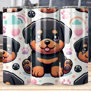 Cute Puppy Tumbler Design, 20oz Skinny Tumbler Wrap, Cartoon Dog Digital Download, Non-Seamless 9.2x8.3 Tumbler Template