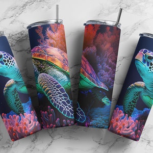 Vibrant Sea Turtle Tumbler Wrap  20oz Skinny Tumbler Wrap - Digital Download for Sublimation and POD Services,