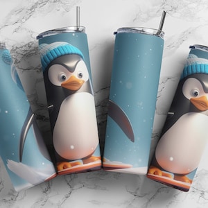 Surfing Penguin Tumbler Wrap  20oz Skinny Tumbler Wrap - Digital Download for Sublimation and POD Services, Sublimation PNG,