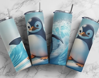 Cute Penguin Tumbler Wrap  20oz Skinny Tumbler Wrap - Digital Download for Sublimation and POD Services, Sublimation PNG,