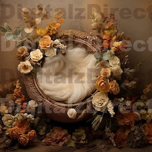 Newborn background, Newborn autumn floral Digital Backdrop, Newborn Digital Background, newborn fall digital backdrop