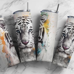 White Tiger Tumbler Wrap 20oz Skinny Tumbler Wrap - Descarga digital para servicios de sublimación y POD, perfecto para los amantes de los grandes felinos