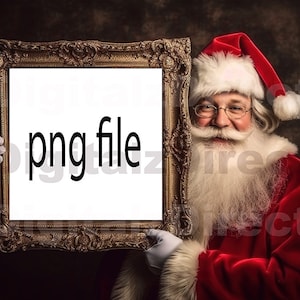 Santa Holding an &#39;Insert-Your-Own-Image&#39; Photo Frame Digital Backdrop - Christmas Themed Digital Background,- Instant Download