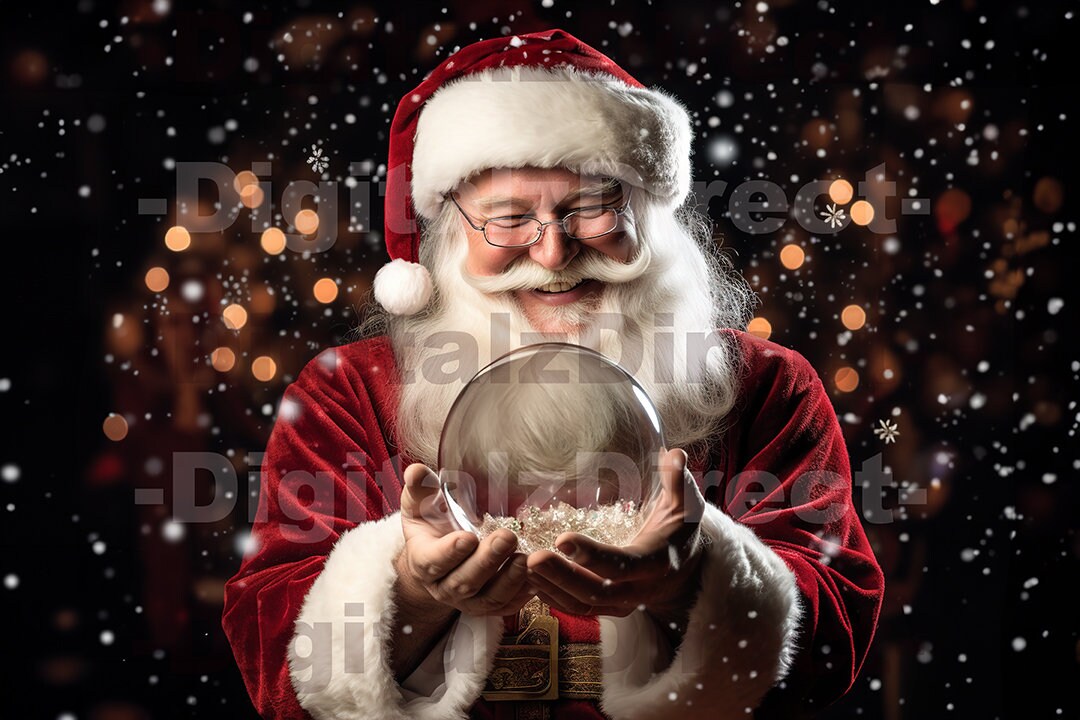 Santa Holding a Snow Globe Digital Backdrop Christmas Themed Digital