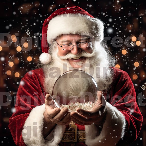 Santa Holding a Snow Globe Digital Backdrop - Christmas Themed Digital Background for Photography, Perfect for Sitters, Instant Download