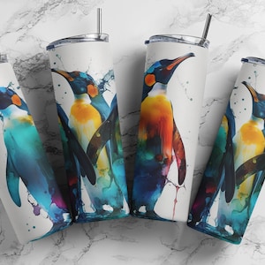Alcohol Ink Penguin Tumbler Wrap  20oz Skinny Tumbler Wrap - Digital Download for Sublimation and POD Services, Sublimation PNG,