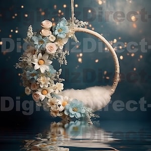 Newborn Digital Backdrop, Newborn Digital Background, floral swing digital backdrop, sitter, child, flower digital backdrop.