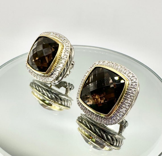 Smoky Quartz Diamond Earrings Stamped David Yurman - image 3