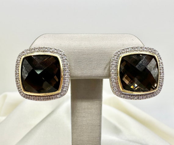 Smoky Quartz Diamond Earrings Stamped David Yurman - image 2