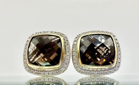 Smoky Quartz Diamond Earrings Stamped David Yurman - image 4