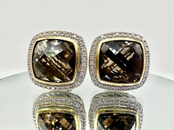 Smoky Quartz Diamond Earrings Stamped David Yurman - image 1