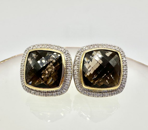Smoky Quartz Diamond Earrings Stamped David Yurman - image 5