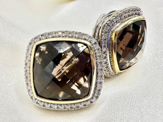 Smoky Quartz Diamond Earrings Stamped David Yurman - image 10