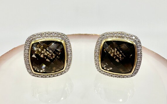 Smoky Quartz Diamond Earrings Stamped David Yurman - image 8
