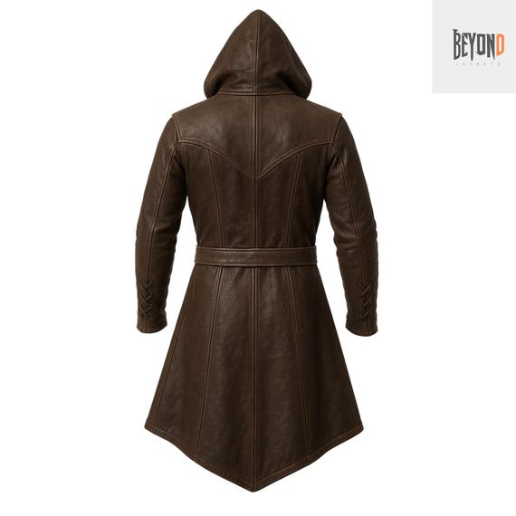 Men's Real Leather Viking Coat Medieval LARP Cosplay Jacket