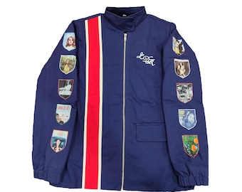 Chaqueta Lana Racing con estampado en las mangas para mujer. Chaqueta de celebridad.