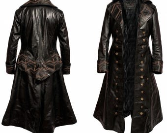 Handmade Captain Hook Leather Trench Coat: Pirate Cosplay Winter Coat