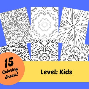 15 Symmetrical Coloring Pages for Kids, Printable Coloring Sheet Bundle Instant Download, Modern Therapeutic Kaleidoscope Coloring Activity