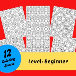12 Mexican Tile Coloring Pages for Beginners, Premium Printable Coloring Sheet Bundle Instant Download, Modern Therapeutic Coloring Activity