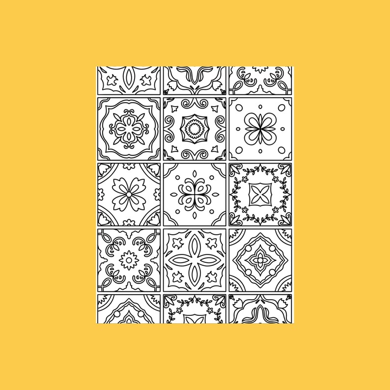 10 Italian Tile Coloring Pages for Beginners, Premium Printable