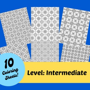 10 Intermediate Italian Tile Coloring Pages, Premium Printable Coloring Sheet Bundle Instant Download, Therapeutic Adult Coloring Activity