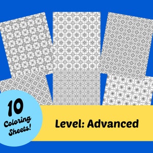 10 Advanced Italian Tile Coloring Pages, Premium Printable Coloring Sheet Bundle Instant Download, Therapeutic Adult Coloring Activity