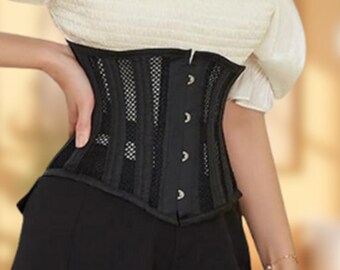 Waspie Mesh Corset Underbust Corset Mesh Plus Size Corsets 24 Steel Boned Waist Trainer Victorian Corset Belt Renaissance Corset Top Cupless