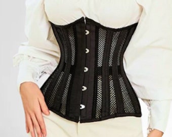 Corset Waspie Underbust pour femme Corsets en coton et maille noire