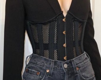 Corset en maille Underbust 26, taille désossée en acier, grande taille, conique robuste, noir, haut corset Renaissance, ceinture corset sans tasses