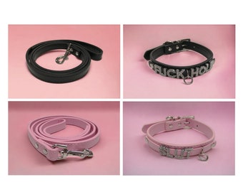 Collar and Leash Set, Custom Women Choker Collar, Name Choker Chain Leash Petplay Collar, Word Sub day Collar, Initial Letters, Sub leash