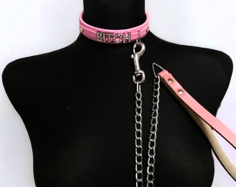 Collar and Leash Set, Custom Women Choker Collar, Name Choker Chain Leash Petplay Collar, Word Sub day Collar, Initial Letters, Brat Leash