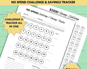 No Spend Challenge & Savings Tracker, No Spend Challenge, Savings Tracker, Savings Challenge