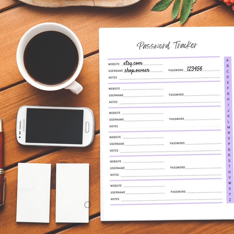 Printable Username and Password Tracker, Login Credentials Log, Online ...